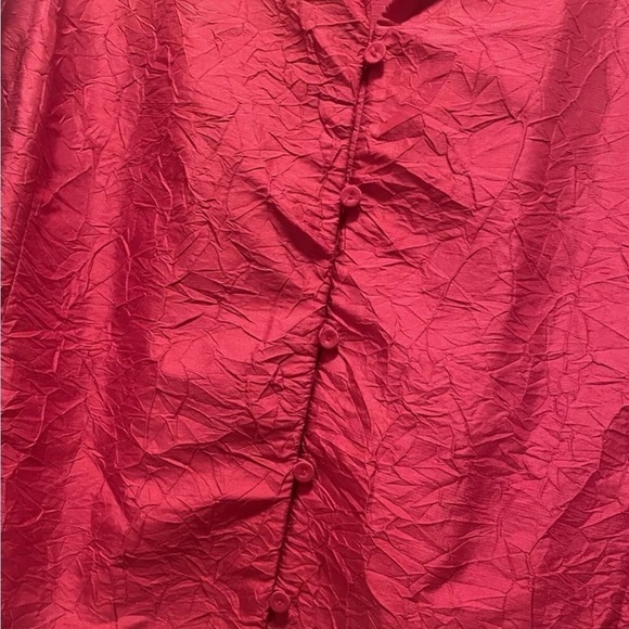 Eileen Fisher Crushed Dupioni Silk Crinkled Red Collared Button Blouse Size S - Picture 2 of 6